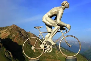 Bike Prints: Cyclist sculpture at summit of Col Du Tourmalet, Pyrenees, France