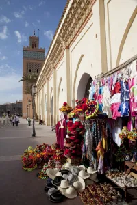 Buying Prints: D El Mansour Mosque souvenir shops, Marrakesh, Morocco, North Africa, Africa