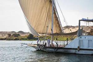 Watercraft Prints: Dahabeah under sail, passenger river boat of the Lazuli fleet