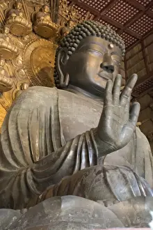 Typically Asian Prints: Daibutsu (Great Buddha) (Vairocana) inside the Daibutsu-den Hall of the Buddhist Temple of Todai-ji
