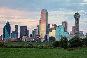 Texas Prints: Dallas city skyline and the Reunion Tower, Texas, United States of America, North America