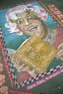 Street Art Prints: Dame Edna Everage, South Bank pavement art, Melbourne, Victoria, Australia, Pacific