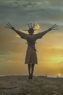 Identity Prints: Dance with Daggers Monument at sunset in Verkhny Zgid Village, North Ossetia, Russia