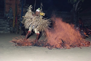 A dancer with an animal mask in a trance performing A dancer with an animal mask in a trance performing
