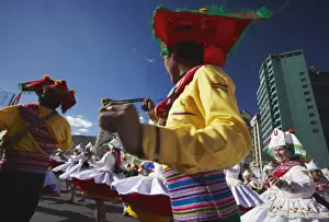 Bolivian Prints: Dancers performing in Entrada Universitaria (University Entrance) Festival