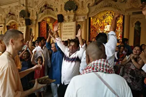 Celebration Gallery: Dancing and chanting at Krishna-Balaram temple, Vrindavan, Uttar Pradesh, India, Asia