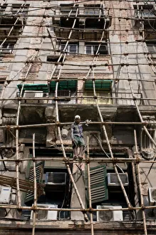 Repairing Prints: Dangerous scaffolding, Kolkata, West Bengal, India, Asia