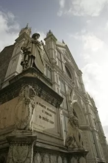 Dante and the facade of Santa Croce church, Florence, Tuscany, Italy, Europe