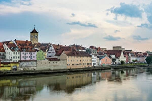 Typically German Gallery: Danube River and skyline of Regensburg, UNESCO World Heritage Site, Bavaria, Germany