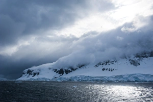 Images Dated 3rd December 2008: Dark clouds over the mountains and glaciers of Port Lockroy research station, Antarctica