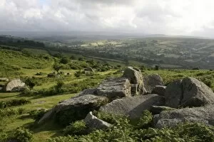 Dartmoor, view southeast from Bonehill Rocks, Devon, England, United Kingdom, Europe