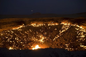 The Darvaza Gas Crater in the Karakol desert, Turkmenistan, Central Asia, Asia