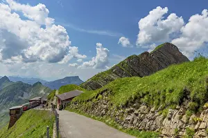 Bernese Prints: Das Kreuz (The Cross) peak and Brienz Rothorn train at Brienzer Rothorn mountain
