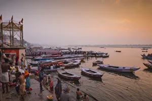 Females Prints: Dashashwamedh Ghat, the main ghat on the Ganges River, Varanasi, Uttar Pradesh, India