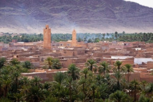 Oriental Region Prints: Date palm oasis and Jorf mountain, Figuig, province of Figuig, Oriental Region