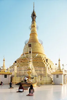 Burma Prints: Dawn at Botahtaung Pagoda, Yangon (Rangoon), Myanmar (Burma), Asia
