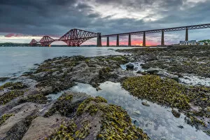 19th Century Gallery: Dawn breaks over the Forth Rail Bridge, UNESCO World Heritage Site, and the Firth of Forth