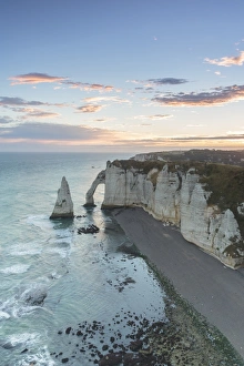 Etretat Prints: Dawn at the chalk cliffs, Etretat, Normandy, France, Europe
