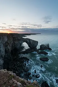 Natural Landmark Prints: Dawn at Green Bridge of Wales, Pembrokeshire Coast National Park, Wales, United Kingdom