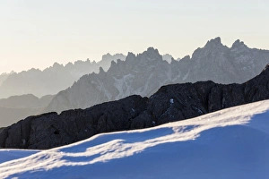 Jagged Prints: Dawn lights frames Cadini of Misurina. Dolomites. Auronzo of Cadore. Veneto. Italy
