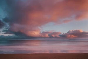 Dramatic Sky Gallery: Dawn sky over Carbis Bay beach looking to Godrevy point, St. Ives, Cornwall, England, UK, Europe