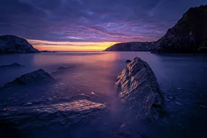 North Devon Prints: Dawn twilight with clouds at Sandy Bay, North Devon, England, United Kingdom, Europe