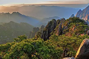 Province Prints: Daybreak reveals mountains and trees in Huangshan, Anhui Province, China