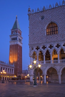 Piazza San Marco Prints: Daybreak view of Piazza San Marco (St. Marks Square) and Campanile with Doges Palace