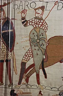 Cloth Prints: Death of King Harold, Bayeux Tapestry, 69, Normandy, France, Europe