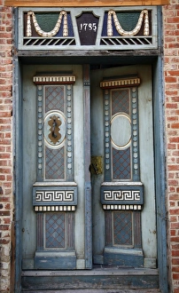 Front Stoop Prints: Decorated door in the historic part of Aabenraa, Jutland, Denmark, Scandinavia, Europe