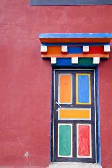 Yushu Prints: Decorated door, Yushu, Qinghai, China, Asia