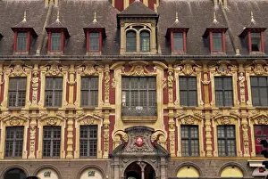Stock Exchange Prints: Detail of decorated facade and windows of the Old Exchange (Vielle Bourse) in Lille