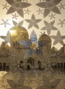 Floral Pattern Prints: Decorated glass door in Sheikh Zayed Grand Mosque