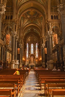 Rhone Alpes Prints: The decorated nave of Notre Dame de Fourviere, Lyon, Rhone, Rhone-Alpes, France, Europe