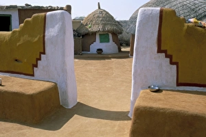 Geometric Design Prints: Decorated walls and house in a village near Barmer