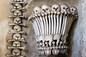 Still Life Prints: Decoration made of human skulls and bones