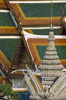 Grand Palace Prints: Detail of decoration and tiles on the roof of the Royal