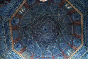 Significance Prints: Decorations of the dome inside Shah Jahan Mosque showcase intricate designs in a historic site located in Sindh