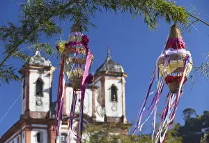 Colonialism Prints: Decorations for festival with Our Lady of Conceicao de Antonio Dias Church in background