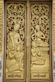 Vientiane Prints: Decorative door, Wat Hai Sok, Vientiane, Laos, Indochina, Southeast Asia, Asia