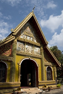 Vientiane Prints: Decorative facade, Wat Si Muang, Vientiane, Laos, Indochina, Southeast Asia, Asia