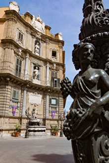 Palermo Gallery: Decorative lamp post and Piazza Quattro Canti in Palermo, Sicily, Italy, Europe