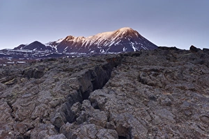 Images Dated 17th October 2008: Deep crack in lava field near Lake Myvatn, Mount Hlidarfjall, 771m, in the distance
