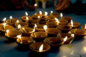 Images Dated 15th October 2009: Deepak lights (oil and cotton wick candles) lit for domestic decoration to celebrate the Diwali