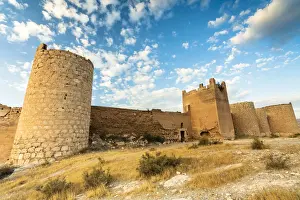 Moorish Prints: Defensive walls and towers of the Alcazaba Moorish castle and fortress, Almeria, Andalucia