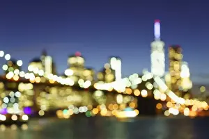 Cable Stayed Prints: Defocussed view of Brooklyn Bridge and Lower Manhattan skyline at night
