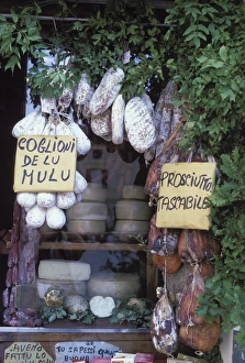 Umbria Prints: Delicatessen shop, Norcia, Umbria, Italy, Europe