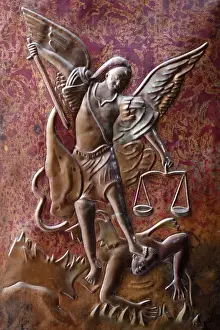 Basilica Prints: Depiction of the Archangel St. Michael slaying the dragon, St