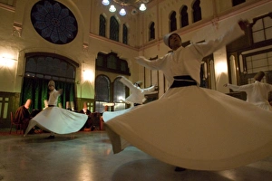 Arms Outstretched Prints: Dervish mystic dance at the Sirkeci station, Istanbul, Turkey, Asia Minor, Eurasia