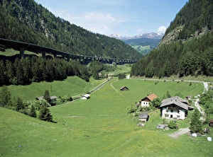 Tirol Prints: Descending the Brenner Pass in May, down towards Innsbruck, with autobahn on left